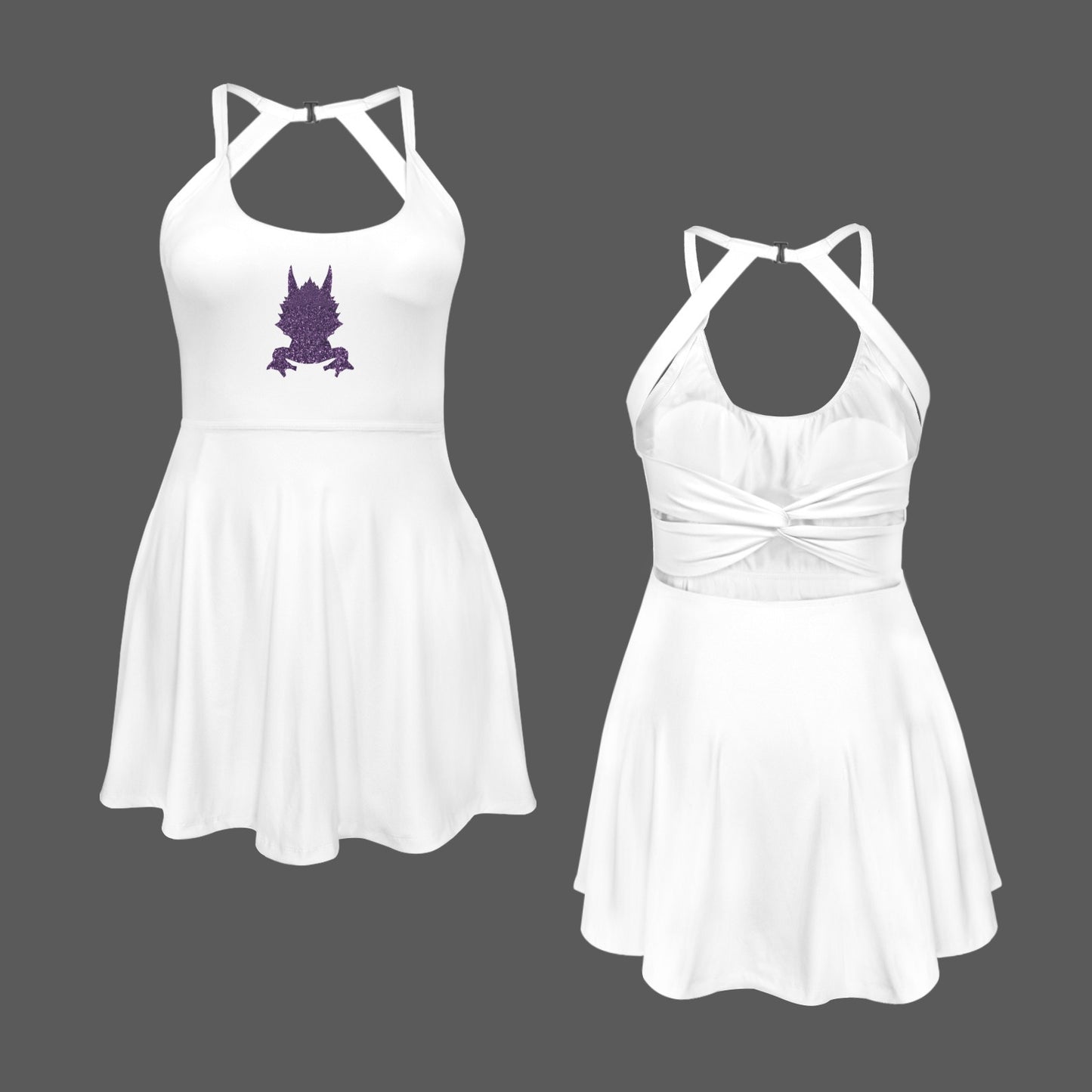 Glitter Horned Frog Active Dress, White