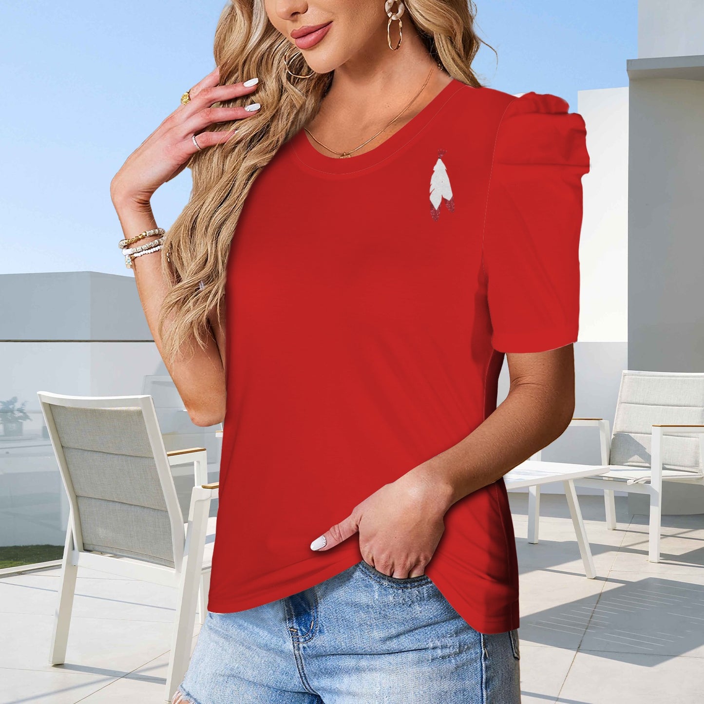 Glitter Feathers Top, Red