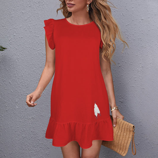 Flowy Glitter Feather Dress, Red