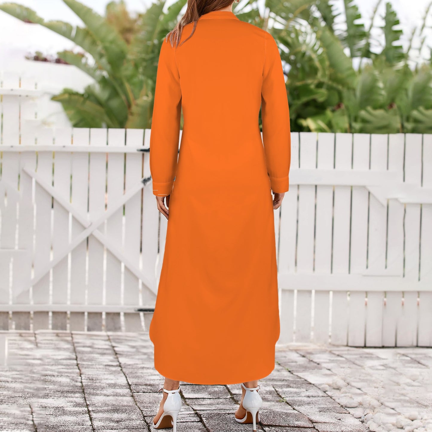 Cowgirl Long Sleeve Shirt Dress, Orange